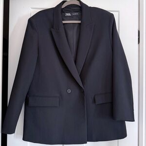 Zara Black Oversized Blazer Size L Tailored Double Button Jacket Large